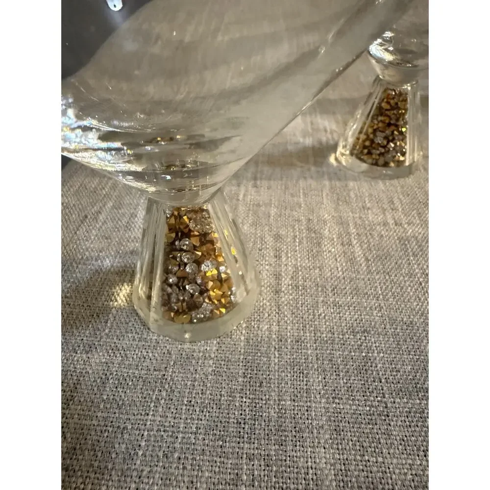 🍸✨ Set of 3 Martini Glasses w/ Gold & Clear Crystal-Style Filled Stems | 4.5”